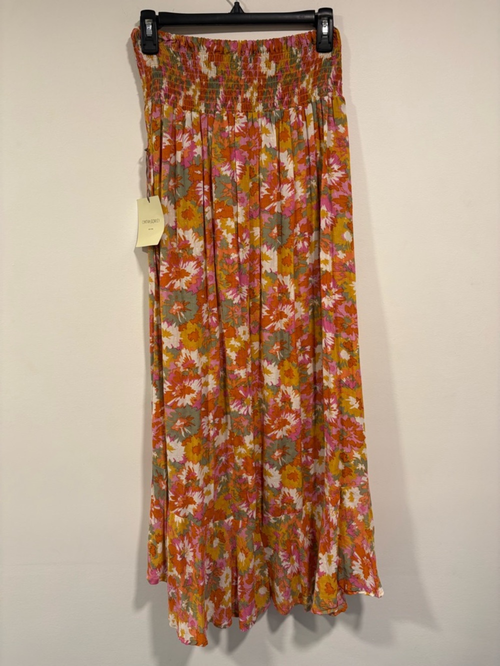 Cynthia Rowley Orange Floral Smocked Maxi Skirt - Picture 4 of 11